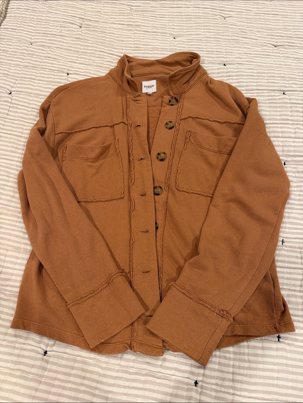 Kensie Rust Brown Button-Down Shirt Jacket